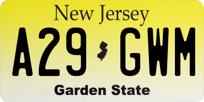 NJ license plate A29GWM