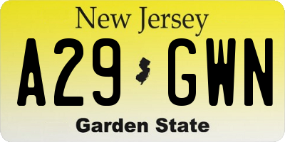 NJ license plate A29GWN