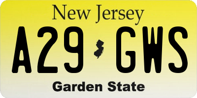 NJ license plate A29GWS