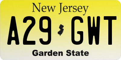 NJ license plate A29GWT