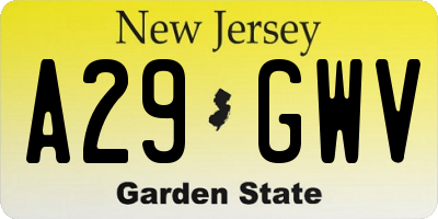 NJ license plate A29GWV