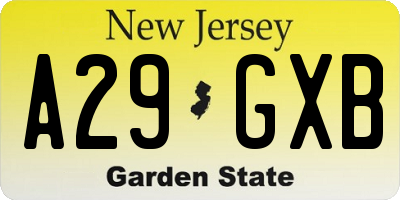 NJ license plate A29GXB