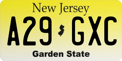 NJ license plate A29GXC