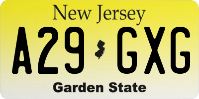 NJ license plate A29GXG