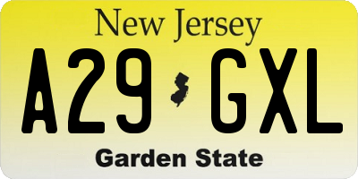 NJ license plate A29GXL
