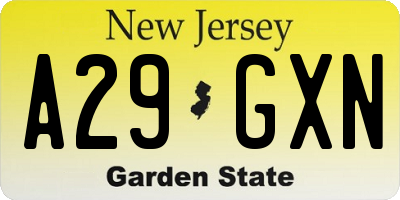 NJ license plate A29GXN