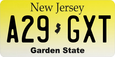 NJ license plate A29GXT