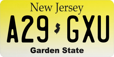 NJ license plate A29GXU