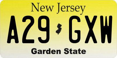 NJ license plate A29GXW
