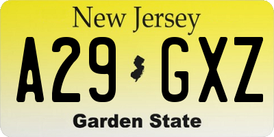 NJ license plate A29GXZ