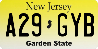 NJ license plate A29GYB