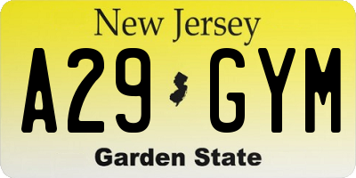 NJ license plate A29GYM