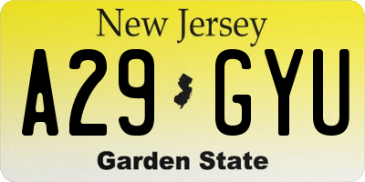 NJ license plate A29GYU