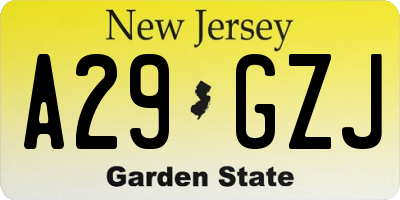 NJ license plate A29GZJ