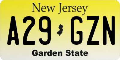 NJ license plate A29GZN
