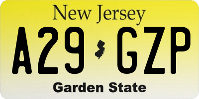 NJ license plate A29GZP