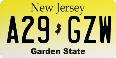 NJ license plate A29GZW