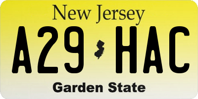 NJ license plate A29HAC