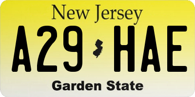 NJ license plate A29HAE