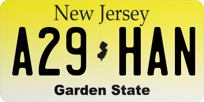 NJ license plate A29HAN