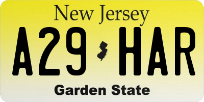 NJ license plate A29HAR