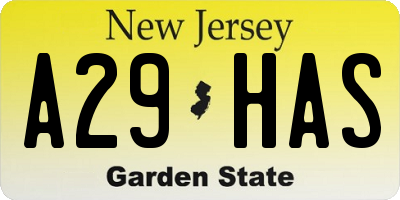 NJ license plate A29HAS