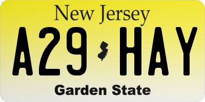 NJ license plate A29HAY