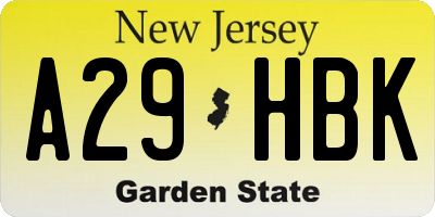 NJ license plate A29HBK