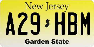 NJ license plate A29HBM