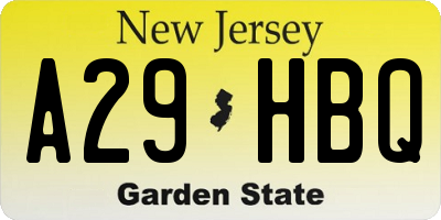 NJ license plate A29HBQ