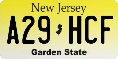 NJ license plate A29HCF