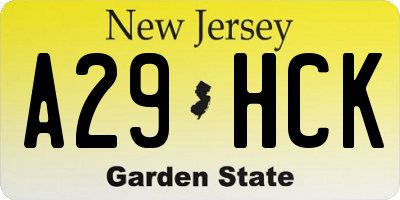 NJ license plate A29HCK