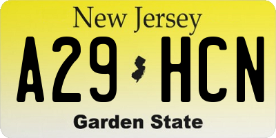NJ license plate A29HCN