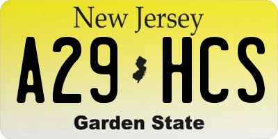 NJ license plate A29HCS