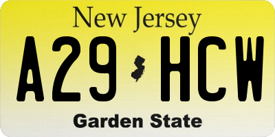 NJ license plate A29HCW
