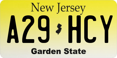 NJ license plate A29HCY