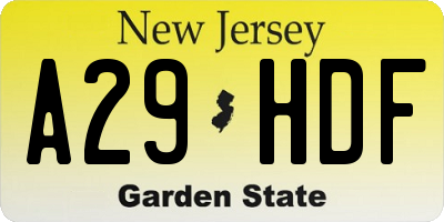 NJ license plate A29HDF