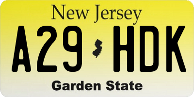 NJ license plate A29HDK