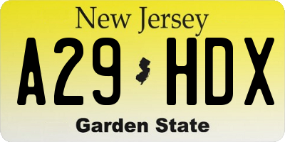 NJ license plate A29HDX