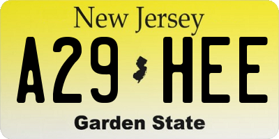 NJ license plate A29HEE
