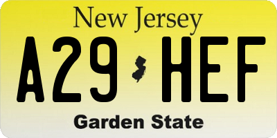 NJ license plate A29HEF