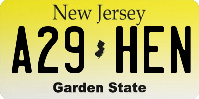NJ license plate A29HEN