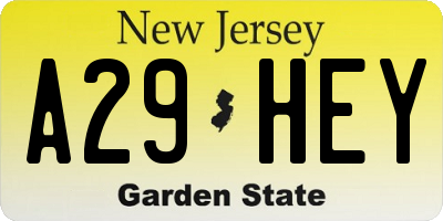NJ license plate A29HEY