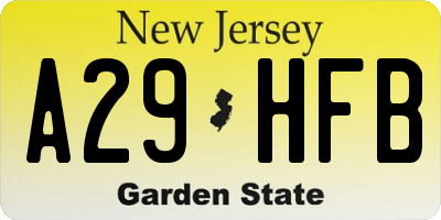 NJ license plate A29HFB