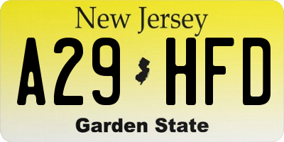 NJ license plate A29HFD