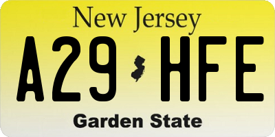 NJ license plate A29HFE