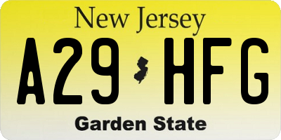 NJ license plate A29HFG