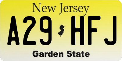 NJ license plate A29HFJ