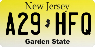 NJ license plate A29HFQ
