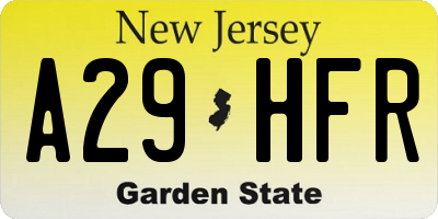 NJ license plate A29HFR